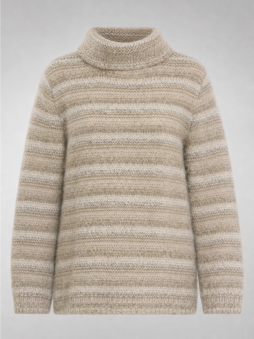 Soft Striped Cowl Neck Sweater in Beige and Cream